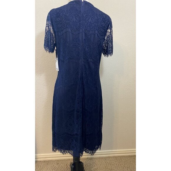NWT Kensie Navy Blue Lace Overlay Lined Short Sleeve Dress Size 12 - Picture 3 of 12